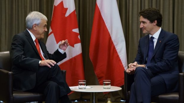 Sebastián Piñera y el primer ministro canadiense, Justin Trudeau.