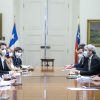 Del Comité Político ampliado en el Palacio de La Moneda participan los representantes de los partidos de Chile Vamos. El presidente de RN, la presidenta de la UDI, el presidente de Evópoli y el presidente del PRI. Foto: Presidencia.