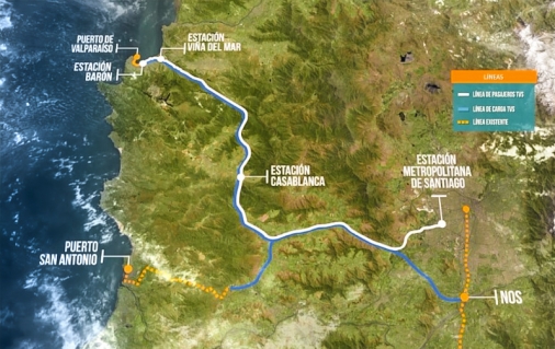 El proyecto cuenta con su trazado e incluso con posibles nuevos empalmes hacia el Puerto de San Antonio. Se prevé que conecte a Santiago y Valparaíso en poco más de 40 minutos.