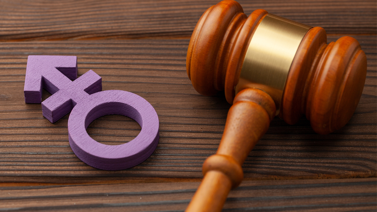 Judge gavel and gender symbol of transgender.