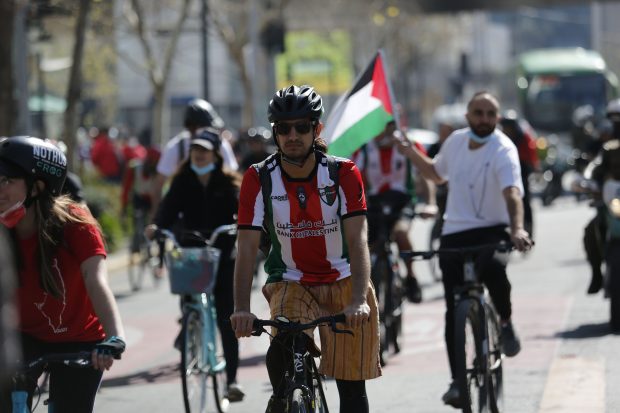Santiago, 5 septiembre 2021.
 La Comunidad Palestina en Chile realiza la primera cicletada en “solidaridad con el pueblo palestino” bajo el hashtag #PedaleaPorPalestina.
Marcelo Hernandez/Aton Chile