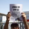 Valparaiso, 11 de octubre de 2022.
Protestas contra la discusion en el senado del proyecto de TPP-11.
Raul Zamora/Aton Chile