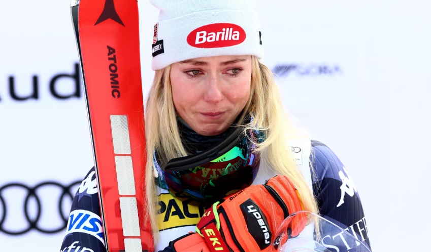La estadounidense Mikaela Shiffrin reacciona tras ganar una prueba de eslalon femenino en la Copa del Mundo de Esquí Alpino de la FIS, en Kranjska Gora, el 8 de enero de 2023 © Pierre TEYSSOT / AFP