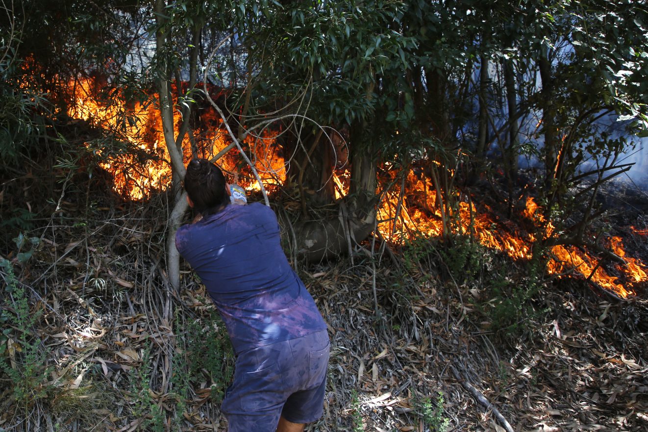 Dichato, 12 de Febrero 2023.
Vecinos y un grupo de militares controlan un sector de los incendios forestales en Dichato.
Marcelo Hernandez/ Aton Chile.