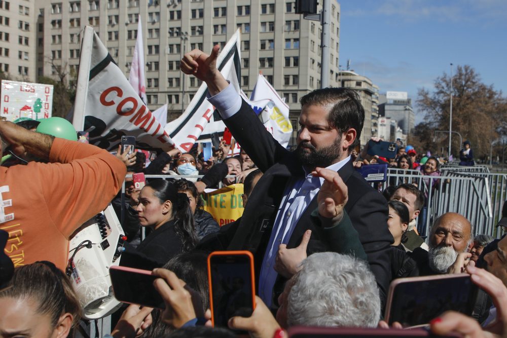 Santiago, 10 de Agosto 2023.
El Presidente Gabriel Boric, realiza un dicusrso durante 
la protesta de diversos comites de viviendas

Dragomir Yankovic/Aton Chile