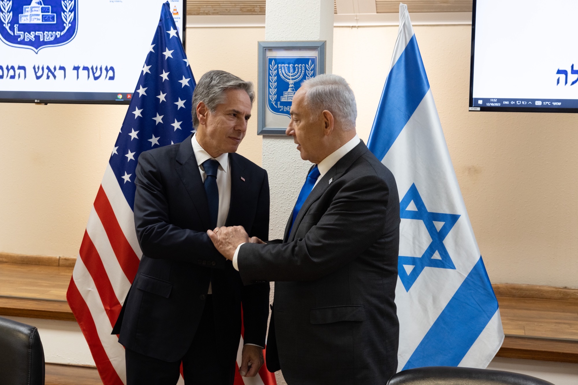 Secretario de Estado estadounidense, Antony Blinken, junto al primer ministro de Israel, Benjamin Netanyahu.