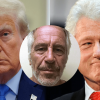 En la imagen sale Jeffrey Epstein, multimillonario condenado por pedofilia y trafico sexual, y los dos expresidentes y posibles clientes de Epstein, Donald Trump y Bill Clinton.