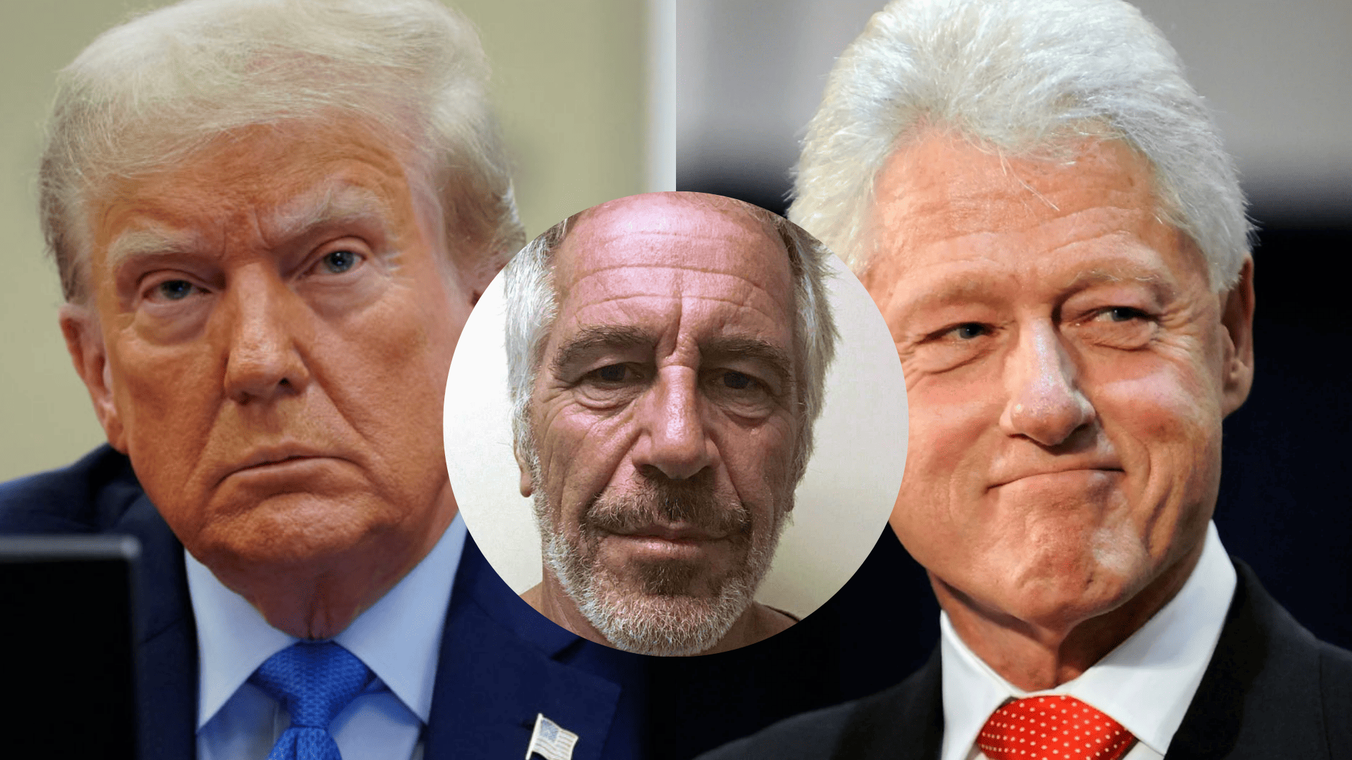 En la imagen sale Jeffrey Epstein, multimillonario condenado por pedofilia y trafico sexual, y los dos expresidentes y posibles clientes de Epstein, Donald Trump y Bill Clinton.