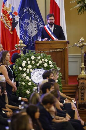 El Jefe de Estado Gabriel Boric, en su discurso de despedida al expresidente Sebastián Piñera.