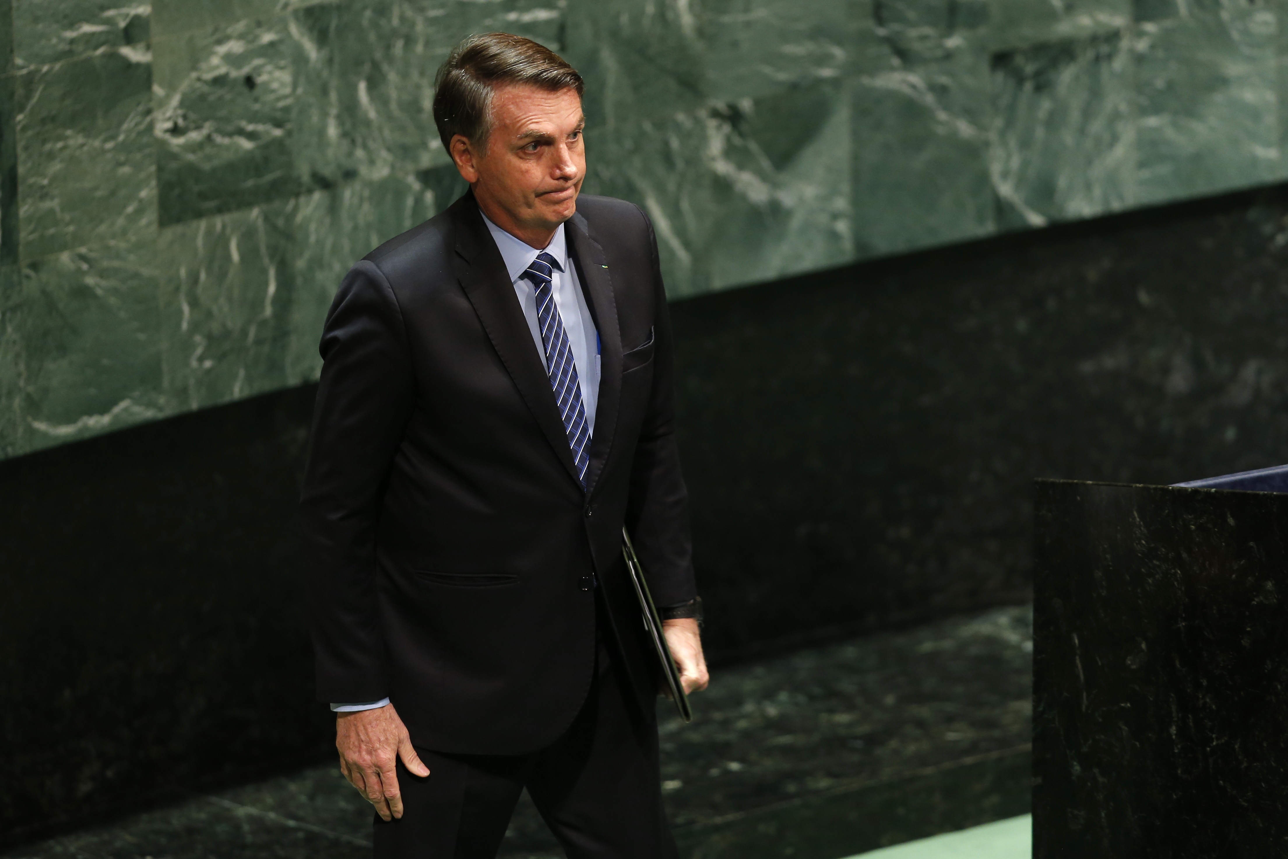 Nueva York 24 de septiembre 2019

El Presidente de Brasil, Jair Bolsonaro interviene en el 74¡ Debate General de la Asamblea General de Naciones Unidas.

Javier Torres/Aton Chile