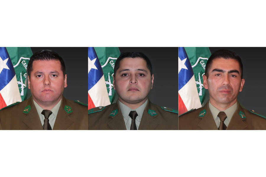 Sargento primero Carlos José Cisterna Navarro y los cabos primero Sergio Arévalo Lobos y Misael Vidal Cid.