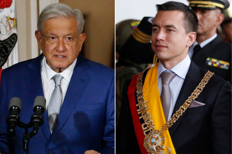 Presidente de México y Ecuador, Andrés Manuel López Obrador y Daniel Noboa, respectivamente.