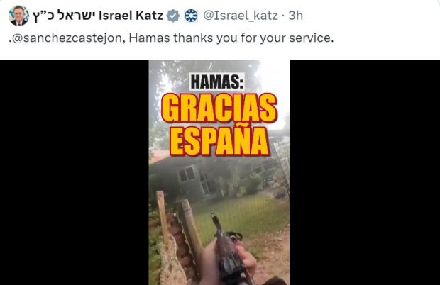 El ministro de Exteriores de Israel publica un video en la red social X con el mensaje a Pedro Sánchez "Hamas le agradece sus servicios"
EUROPA PRESS
26/5/2024
