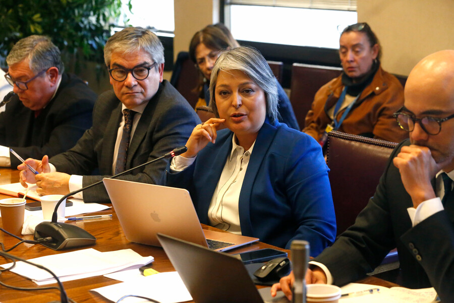 El ministro Mario Marcel y la ministra Jeannette Jara y Juan Antonio Coloma durante la Comision de trabajo del Senado. Foto: Sebastian Cisternas/Aton Chile.