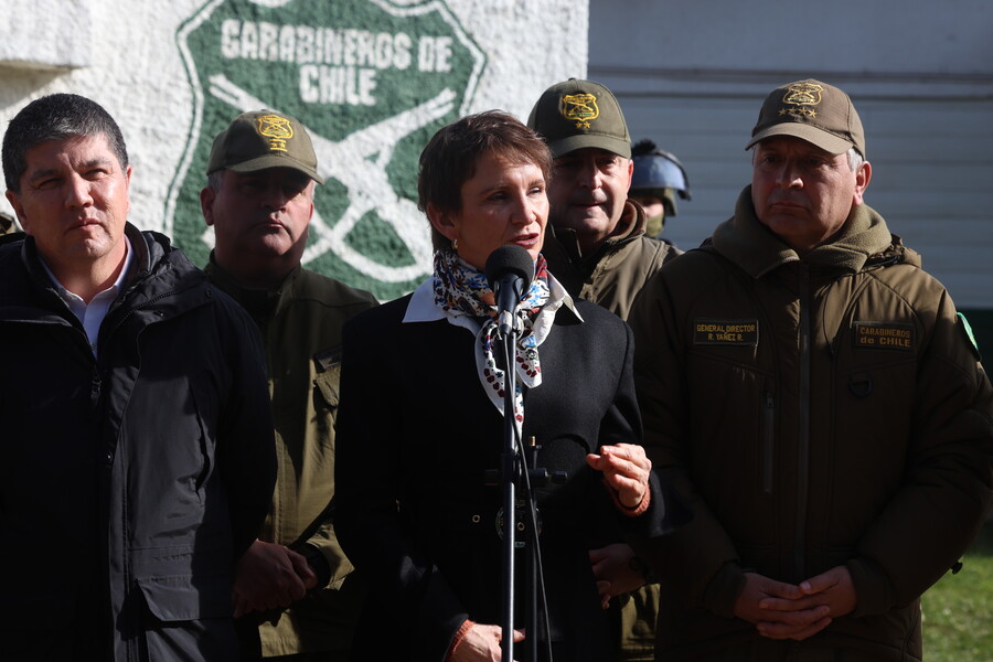 Ministra Carolina Tohá en el punto de prensa posterior a la detención de los sospechosos del crimen de Cañete.