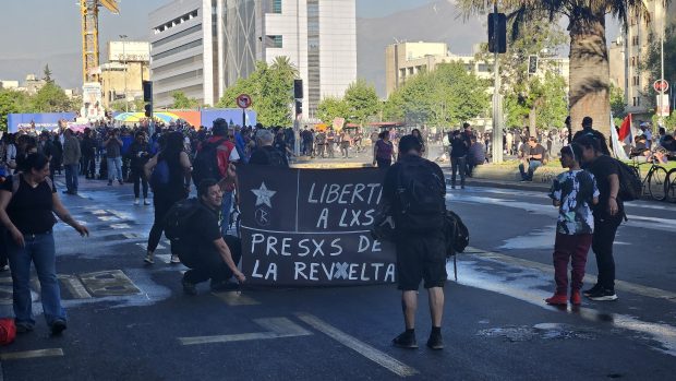 Manifestación en Plaza Italia del quinto aniversario del estallido social.