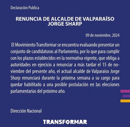 Declaración Pública Movimiento Transformar. 