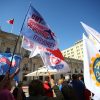 CUT y ANEF se manifiestan por muerte de gasfiter en el Palacio de La Moneda, en el frontis del palacio de gobierno.
Jonnathan Oyarzun/Aton Chile