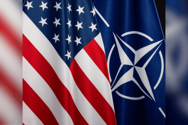 Las banderas de Estados Unidos y del Tratado de Atlántico Norte.