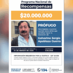 Afiche oficial del Programa Nacional de Recompensas de Argentina que ofrece $20.000.000 por información sobre Galvarino Sergio Apablaza Guerra.